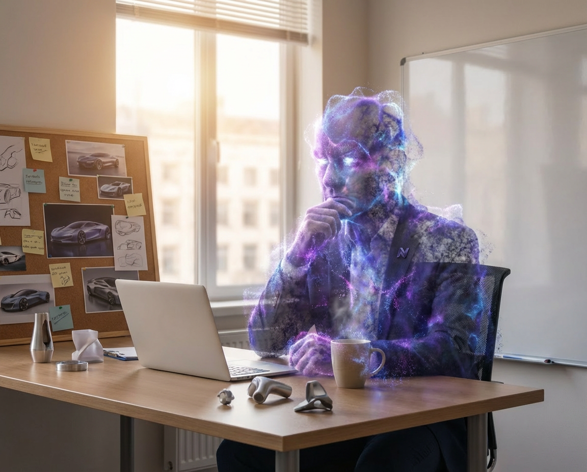 Zephr, founder of Impossible Products Inc, working at their desk